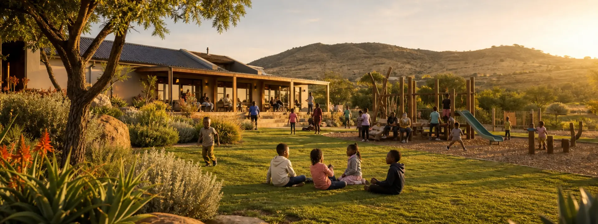 Garden and playground at Bushbrook community hub, Christon Bank