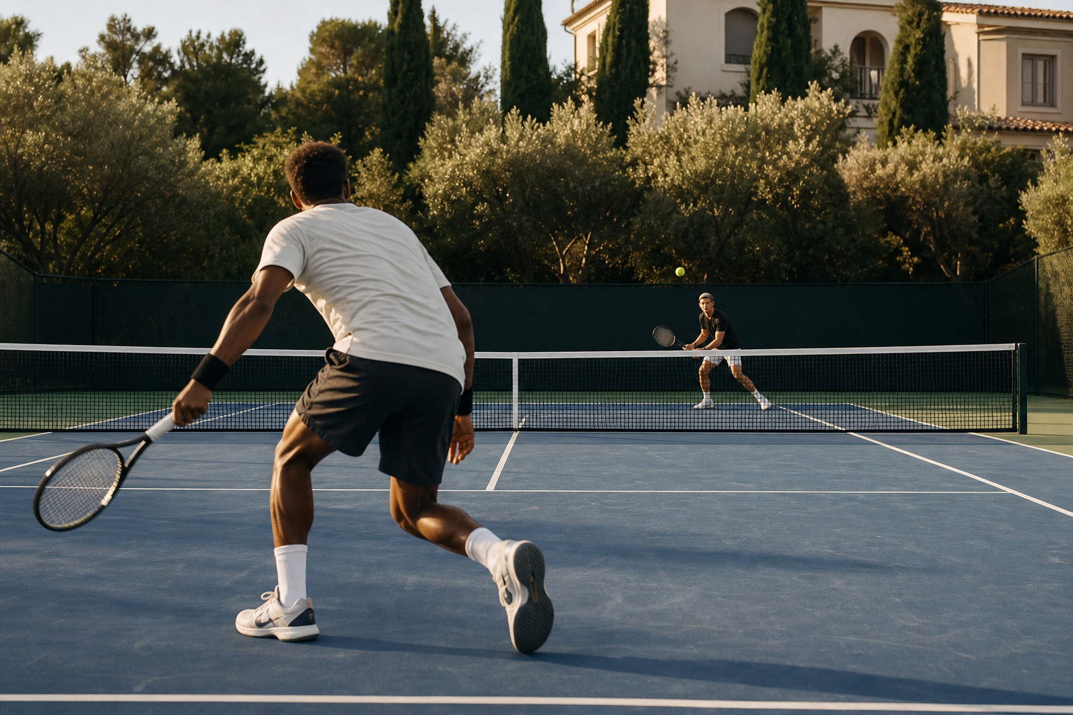 Tennis rally on the court at Bushbrook